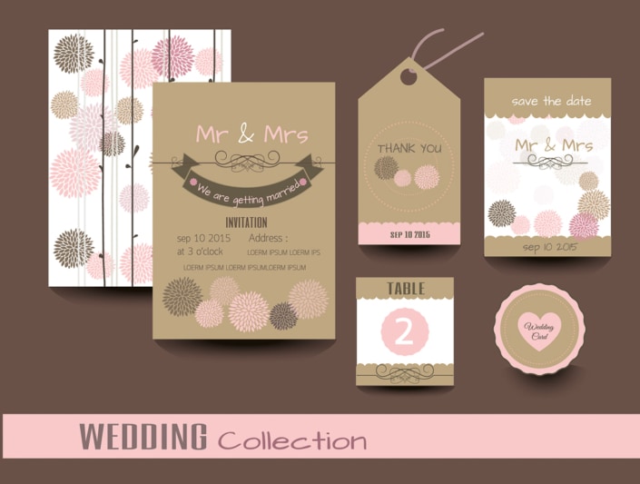 Set of wedding cards. Wedding invitations, Thank you card, Save